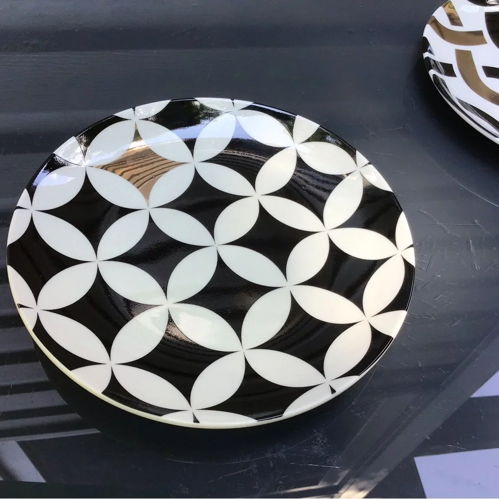 New in Box “Designer Set of (4) Dessert Plates, Embellished with/ 14K Gold”